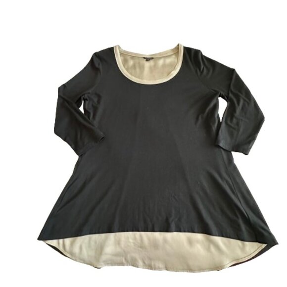 Ann Taylor Women's Small Black & Tan 3/4 Sleeves Boat Neckline Blouse/Tee Top - Picture 4 of 15